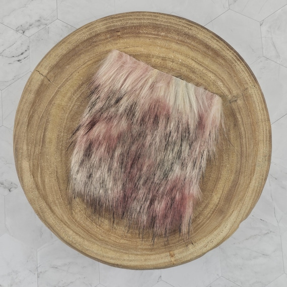 5" Precut Square Dense Long Pile  Faux Fur Fabric Gray Pink Black Tipped For Poms and Gnome Beards