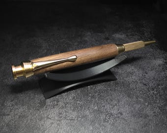 Hand Turned Walnut Mechanical Carpenter's 2mm Pencil Golden Built in Sharpener