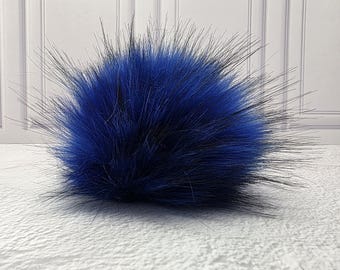 5" Precut Square Dense Long Pile  Faux Fur Fabric Royal Blue Black Tipped For Poms and Gnome Beards