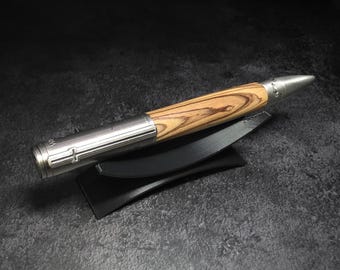 Hand Turned Bethlehem Olive Wood Footprints in the Sand Ballpoint Antique Pewter Twist Pen Parker Refill