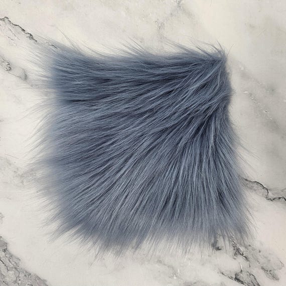 5" Precut Square Long Pile Faux Fur Fabric Dusty Blue For Poms and Gnome Beards