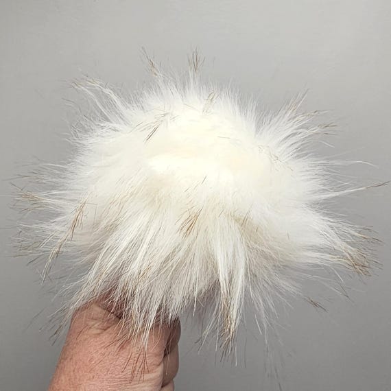 5" Gold Tipped White Faux Fur Pom Pom with String Ties