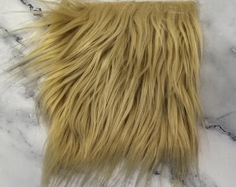 Lot of 10 5" Precut Square Long Pile Faux Fur Fabric Gold For Poms and Gnome Beards