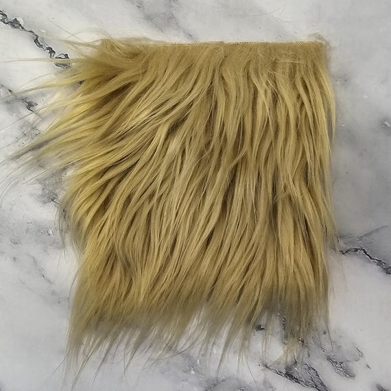 5" Precut Square Long Pile Faux Fur Fabric Gold For Poms and Gnome Beards