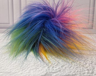 7" Precut Square Dense Long Pile  Faux Fur Fabric Neon Rainbow  For Poms and Gnome Beards