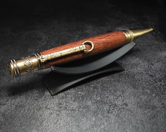 Hand Turned Leopardwood Ballpoint  Antique Brass Twist Pen Parker Refill