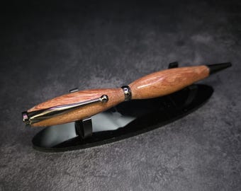 Hand Turned Hardwood Wood Slimline Ballpoint Gun Metal Twist Pen Parker Refill