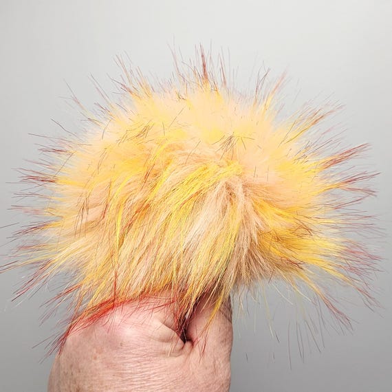 5" Fire Tipped Pink Faux Fur Pom Pom with String Ties