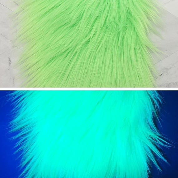 5" Precut Square Long Pile Faux Fur Fabric UV Reactive Neon Green For Poms and Gnome Beards