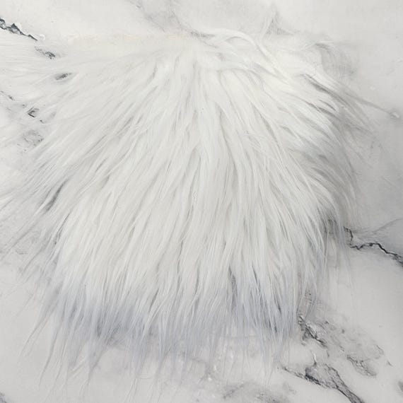 5" Precut Square Long Pile Faux Fur Fabric White For Poms and Gnome Beards