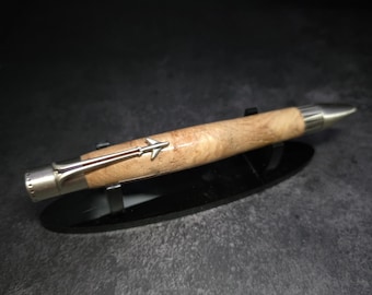 Hand Turned Maple Burl Jet Airliner Ballpoint Antique Pewter Twist Pen Parker Refill
