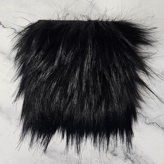5" Precut Square Dense Long Pile  Faux Fur Fabric Black For Poms and Gnome Beards