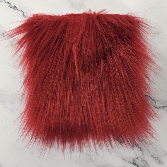 5" Precut Square Long Pile Faux Fur Fabric Scarlet Red For Poms and Gnome Beards