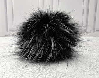 4" Precut Square Dense Long Pile  Faux Fur Fabric Silver Tipped Black For Poms and Gnome Beards