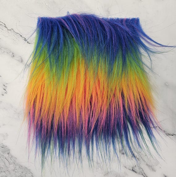 5" Precut Square Dense Long Pile  Faux Fur Fabric Neon Rainbow  For Poms and Gnome Beards