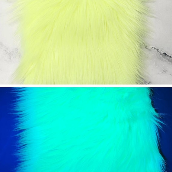 5" Precut Square Long Pile Faux Fur Fabric UV Reactive Neon Lemon Lime For Poms and Gnome Beards