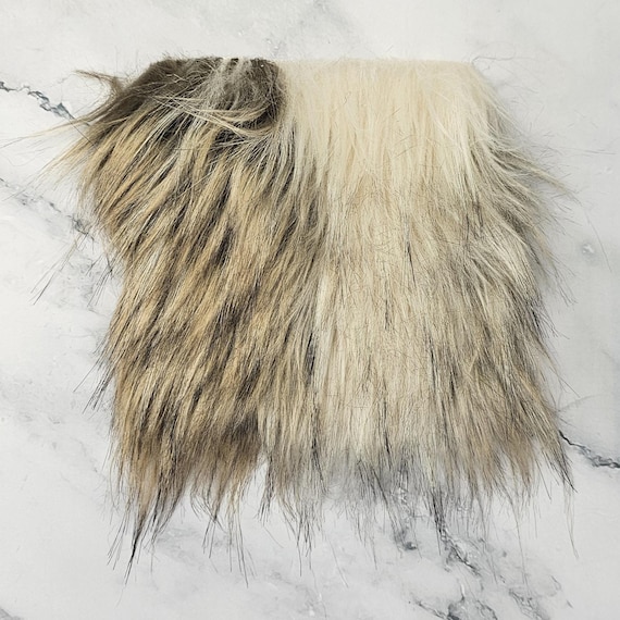 5" Precut Square Long Pile Faux Fur Fabric Desert Wolf Cream Brown Black For Poms and Gnome Beards