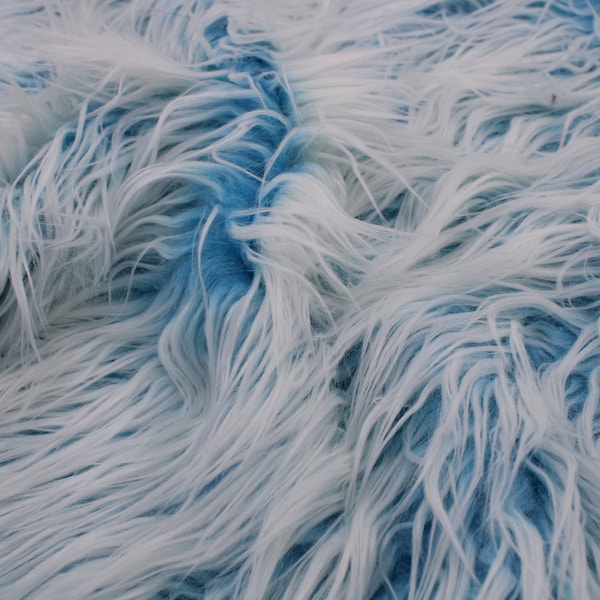 Long Pile Faux Fur Fabric Frosted Turquoise White Tipped