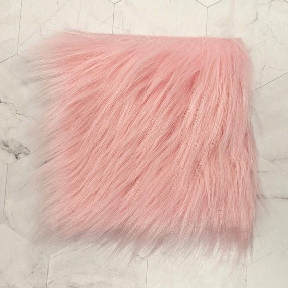 5" Precut Square Long Pile Faux Fur Fabric Pink Lemonade For Poms and Gnome Beards