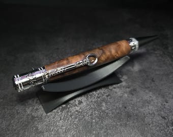 Hand Turned Walnut Burl Ballpoint  Chrome Twist Pen Parker Refill