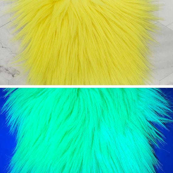 5" Precut Square Long Pile Faux Fur Fabric UV Reactive Neon Yellow For Poms and Gnome Beards
