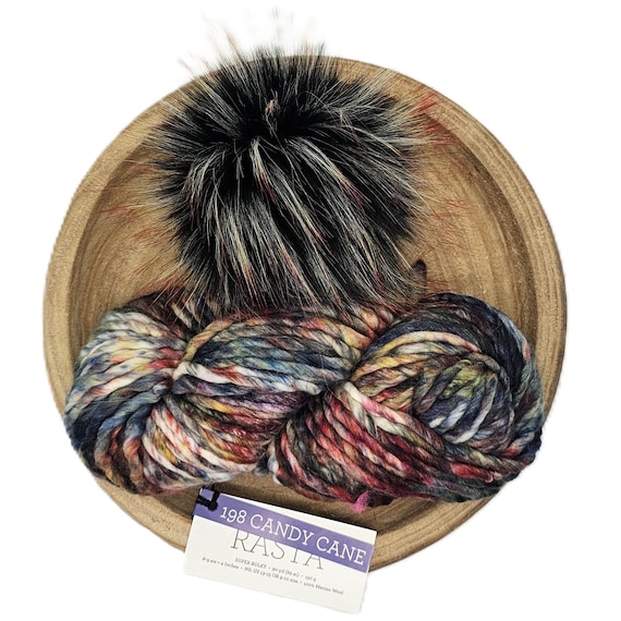 Malabrigo Rasta Candy Cane Faux Fur Pom Kit