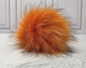 4" Precut Square Dense Long Pile  Faux Fur Fabric Orange Black Tipped For Poms and Gnome Beards