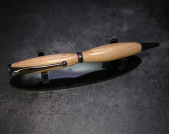 Hand Turned Cherry Wood Slimline Ballpoint Gun Metal Twist Pen Parker Refill
