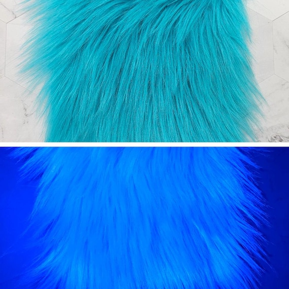 5" Precut Square Long Pile Faux Fur Fabric UV Reactive Turquoise For Poms and Gnome Beards