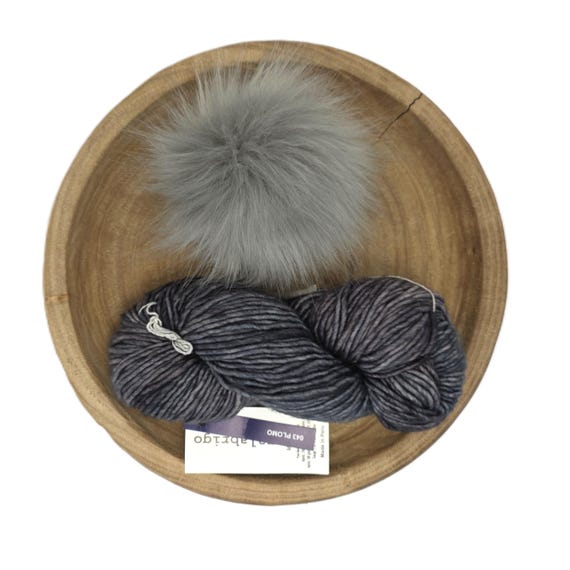Malabrigo Mecha Plomo Faux Fur Pom Pom Hat Kit