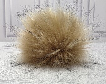 5" Precut Square Dense Long Pile  Faux Fur Fabric Black Tipped Beige For Poms and Gnome Beards