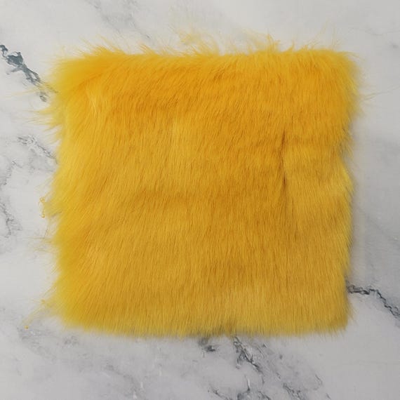 5" Precut Square Dense Short Pile Faux Fur Fabric Yellow For Poms and Gnome Beards
