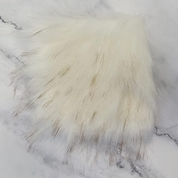 5" Precut Square Dense Long Pile  Faux Fur Fabric White Gold Tipped For Poms and Gnome Beards