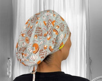 Gorro quirúrgico con estampado de pastel de calabaza para mujer de Tanza Scrub Caps, gorros quirúrgicos de otoño, regalo para cirujanos ortopédicos, gorro quirúrgico forrado de seda.