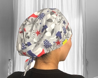 Texas State - Peelingmützen, Texas Krankenschwester Damenkappe, OP-Haube für Frauen, Chirurgen-Peelmütze, Pferdeschwanz-Peelingkappe, ODER Krankenschwesterkappe, Karte von Texas
