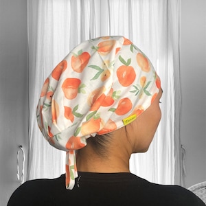 Peaches Scrub Caps, peach Surgical cap,  scrub caps for Women, women Scrub hat, summer scrub cap, satin lined scrub cap, ponytail