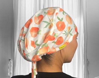 Peaches Scrub Caps, peach Surgical cap,  scrub caps for Women, women Scrub hat, summer scrub cap, satin lined scrub cap, ponytail