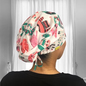Christmas Sweater Scrub Caps for women, Winter Surgical cap,  Holiday Scrub hats, surgeon, satin lined scrub cap