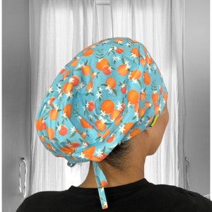 Cottagecore Oranges scrub caps for woman, surgeon Surgical cap, silk lined scrub caps, Ponytail, grandma nurse cap, florida nurse gifts