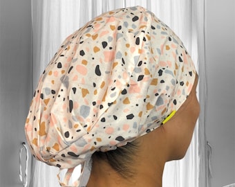 Gorras de quirófano con forro de SATÉN de terrazo, gorras de quirófano estilo bohemio para mujer, gorra quirúrgica estilo bohemio, gorras de quirófano para cirujano, regalos para enfermeras recién graduadas.