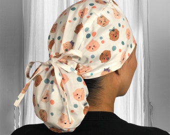 BABIES Faces - Pferdeschwanz Kappe, OP-Haube für Ob Gyn, OP-Haube für Neugeborene, Hebamme, Postpartum, Babykopf