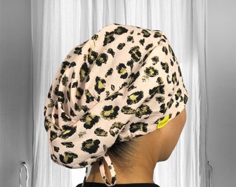 Gold on pink leopard SCRUB CAPS for women, Surgical cap women, Scrub Hats, veterinarian hat, gift for medical students