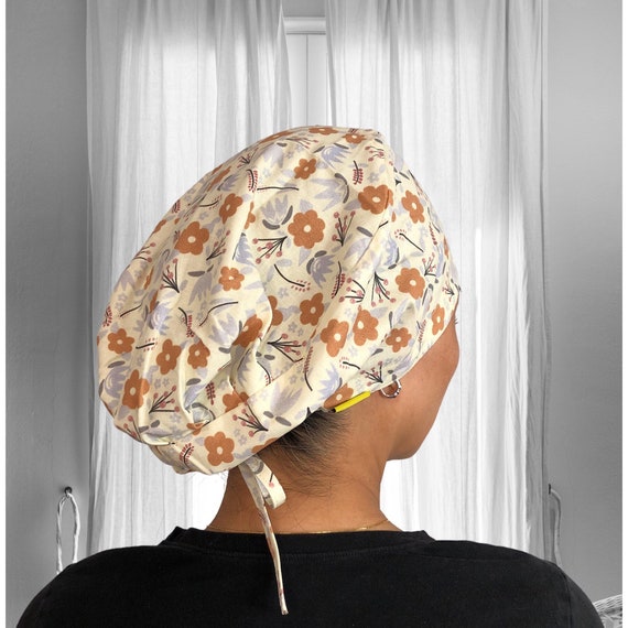 Wildflowers- Boho SATIN Lined Scrub Caps, Bohemian Surgical  display picture 3