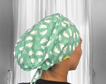 BABIES feet Green surgical Caps for Women, gift for obstetrician Gynecologist , labor and delivery nurse gift , Gift for midwife
