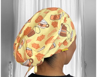 PROPOFOL - Pumpkin spice Latte Scrub Hat, Fall Scrub  cap, Anesthesia scrub caps for women, CRNA Surgical cap,