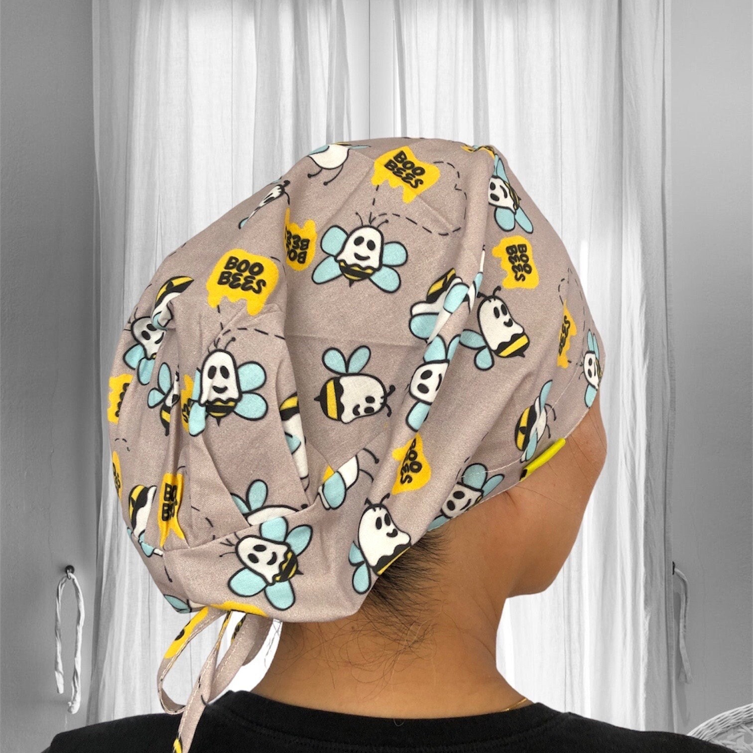 BOO BEES halloween scrub Caps for women euro style,  ghost scrub hats, breast surgeon Surgical cap, Obgyn gifts, breast cancer awareness