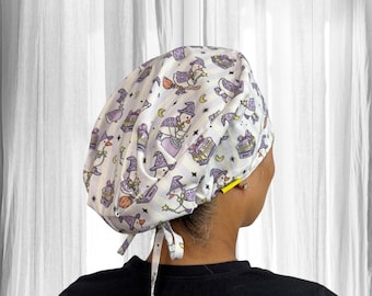 Silly Goose Witch Halloween Scrub Caps for Book Lovers by Tanza Scrub Caps, Silk Lined Surgical Cap,