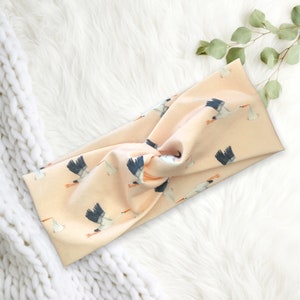 Peach STORK- Headband with button, Labor and delivery nurse headband, pregnancy headband, gifts for ob gyn, twist headband, midwife