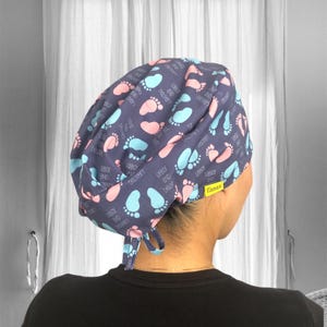 L & D BABIES feet- Scrub Caps for Women, Ob Gynecologist surgical cap, labor and delivery scrub hats , obstetrician, satin lined scrub cap