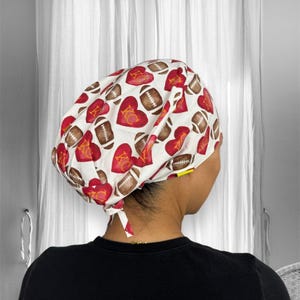Love Kansas City Scrub Caps for women, K Chiefs Football scrub hats, new doctor gift, satin lined surgical cap, long hair, mens scrub caps